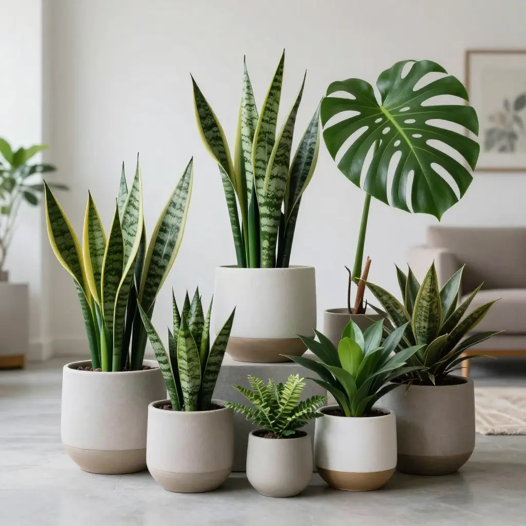 Beautiful indoor plants arrangement in modern living space